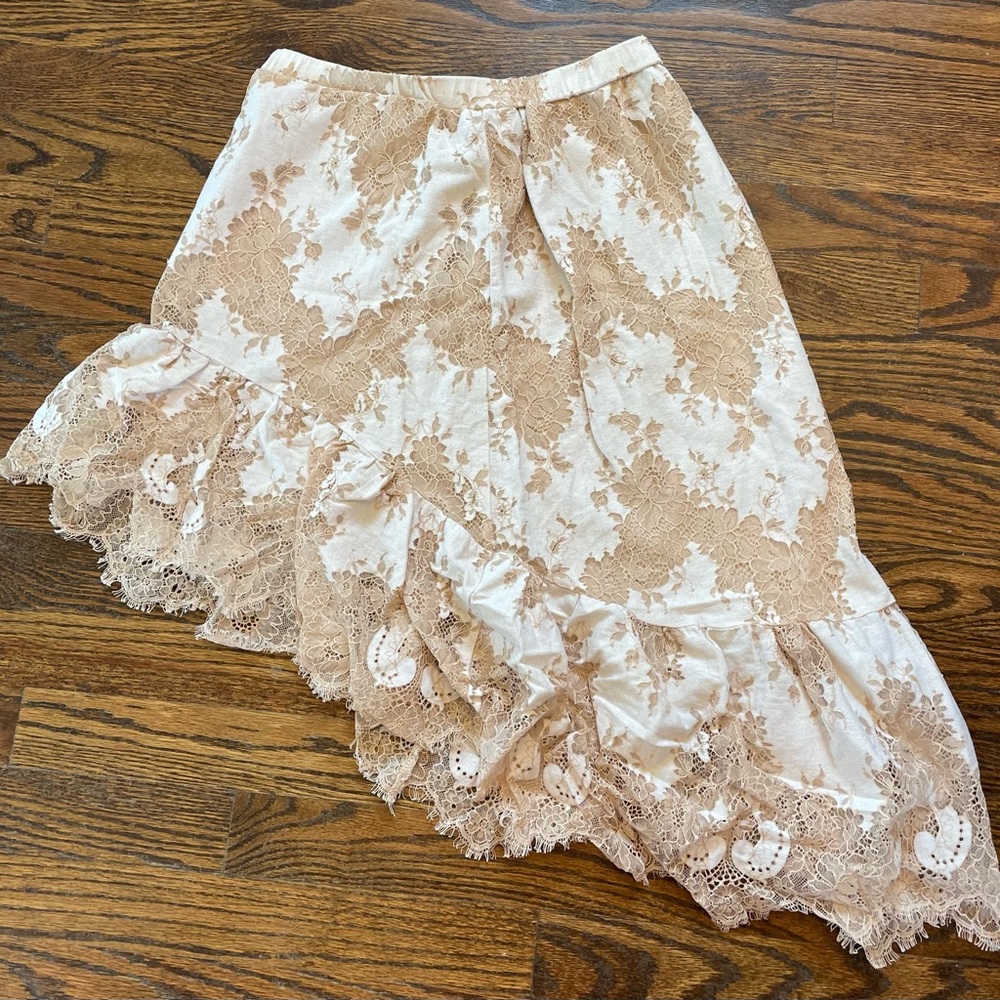 High low lace and linen white and tan nude skirt